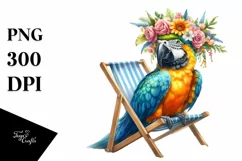 Young Macaw with Flowers Sitting on Beach Chair | Clipart Product Image 3