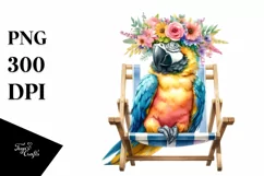 Young Macaw with Flowers Sitting on Beach Chair | Clipart Product Image 1