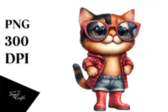 Cat with Sunglasses Standing Up in Rain Boots | Clipart Product Image 1