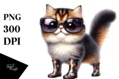 Cat with Sunglasses Standing Up in Rain Boots | Clipart Product Image 1