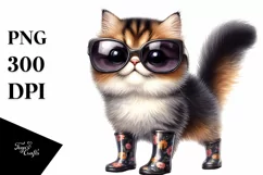 Cat with Sunglasses Standing Up in Rain Boots | Clipart Product Image 3