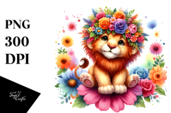 Vibrant Lion with Flower Crown | Sublimation | Clipart Product Image 1