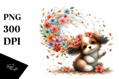 Colorful Dog Tumbling Petals Watercolor Sticker Clipart Product Image 3