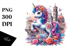 Baby Unicorn in Italian Piazza PNG Product Image 3