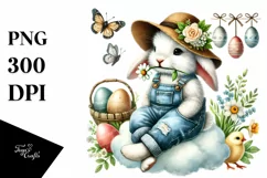 Bunny with Vintage Hat and Flower PNG Product Image 1