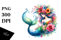 Mermaid with Floral Wreath, Playful Watercolor Product Image 1
