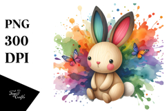Colorful Wooden Bunny, PNG Product Image 1