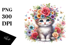 a Vibrant Flower Crown Kitten PNG Product Image 1