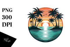 Retro Tropical Island Sunset, PNG Product Image 1