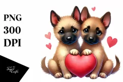 Cute Malinois Dogs Holding Heart PNG Product Image 1