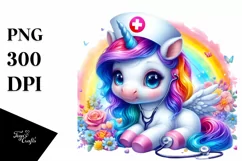 Baby Unicorn with Nurse Cap PNG Product Image 1
