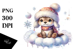 Cute Baby Otter on Cloud, PNG Product Image 1