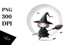 Funny Witch Watercolor Image, PNG Product Image 1