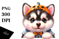 Expressive Baby Siberian Husky in Halloween Costume PNG Product Image 1