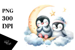 Adorable Baby Penguin on Moon, PNG Product Image 1