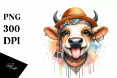 Detailed Boho Cow Portrait Smiling with Tongue Out Product Image 3