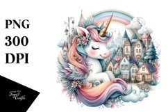 Colorful Baby Unicorn in Village Square, PNG Product Image 3