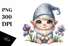 Watercolor Gnome Iris Big Eyes Happy | Sublimation | Clipart Product Image 3