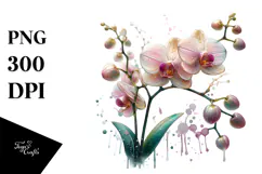 Orchid with Metallic, Watercolor Splash PNG Product Image 1