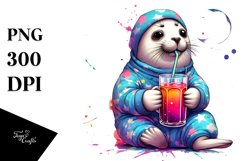 Quirky Seal Drinking, Vibrant PNG Product Image 3