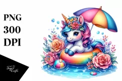 Colorful Baby Unicorn with Pool, PNG Product Image 1