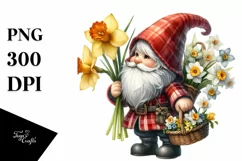 Cute Gnome with Flower Bouquet PNG Product Image 1