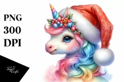 Baby Unicorn in Santa Hat, Magical PNG Product Image 1