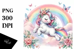 Jumping Baby Unicorn over Rainbow, Magical PNG Product Image 3