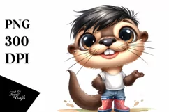 Watercolor Otter Standing Up Human Like with Rain Boots Product Image 1