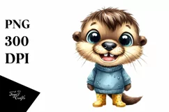 Watercolor Otter Standing Up Human Like with Rain Boots Product Image 3