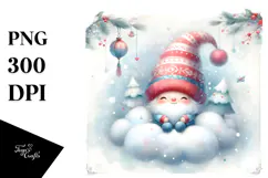 Cute Christmas Gnomes on Cloud PNG Product Image 1