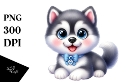 Digital Watercolor of Cute Baby Siberian Husky PNG Product Image 1