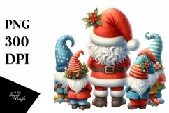 Cute Christmas Gnomes Behind Santa, High Quality PNG Product Image 1