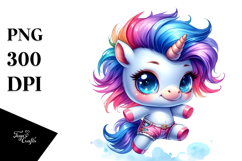 Jumping Baby Unicorn with Floral Wreath PNG Product Image 1