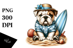 Bulldog in Sand and Surf, Watercolor Clipart Product Image 1