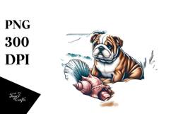 Bulldog in Sand and Surf, Watercolor Clipart Product Image 1