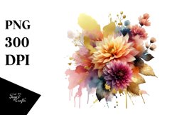 bouquet of Dahlia with Gold Foil Splashes | Clipart Product Image 3