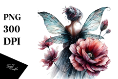 Watercolor Gothic Fairy on Flower, PNG Product Image 1