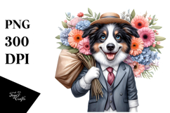 Watercolor Border Collie Flower Bouquet caricature-like Product Image 1