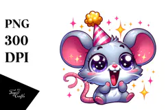 Exaggerated Cartoon Mouse with Party Hat PNG Product Image 1