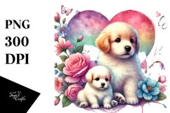 Baby Dog Sitting on Flower Heart PNG Product Image 1