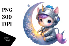 Pastel Baby Unicorn Moon Clipart Product Image 1
