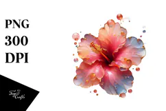 Glossy Hibiscus Watercolor Splash PNG Product Image 1
