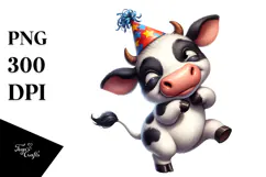 Highland Cow with Party Hat PNG Product Image 1