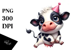 Funny Holstein Cow in Party Hat, Transparent PNG Product Image 1