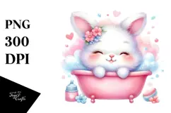 Colorful Bunny Cuddling Bathtub PNG Product Image 1