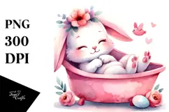 Colorful Bunny Cuddling Bathtub PNG Product Image 1
