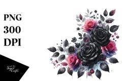 Vibrant Floral Frame with Black Roses PNG Product Image 1