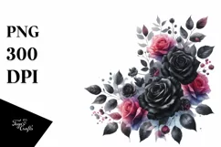 Vibrant Floral Frame with Black Roses PNG Product Image 1