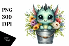 Cute Baby Dragon with Wood Bucket Product Image 1